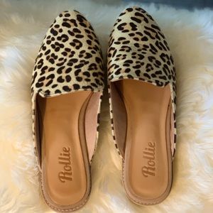 Madison Mule Camel Leopard Pony. Easy slip on. Genuine leather.